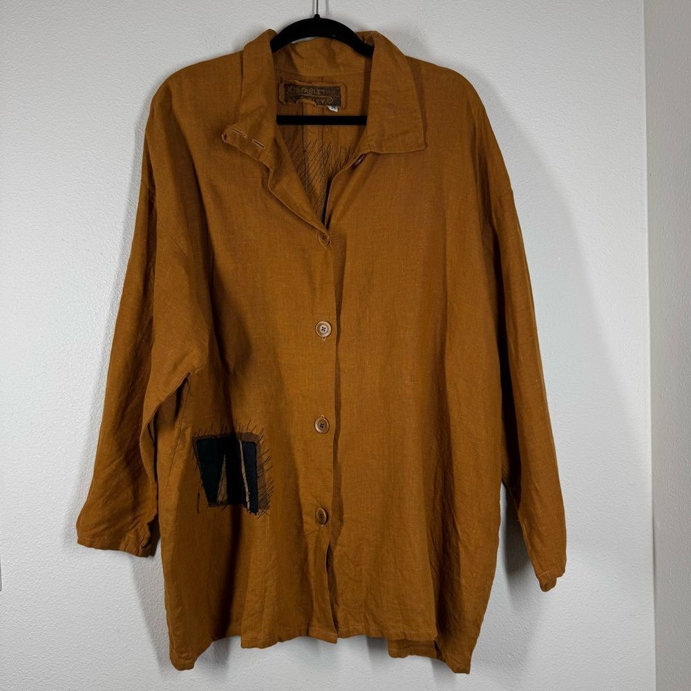 Farley Farley By Patricia Farley Camel Tan Linen Blazer Jacket Lagenlook Size XL